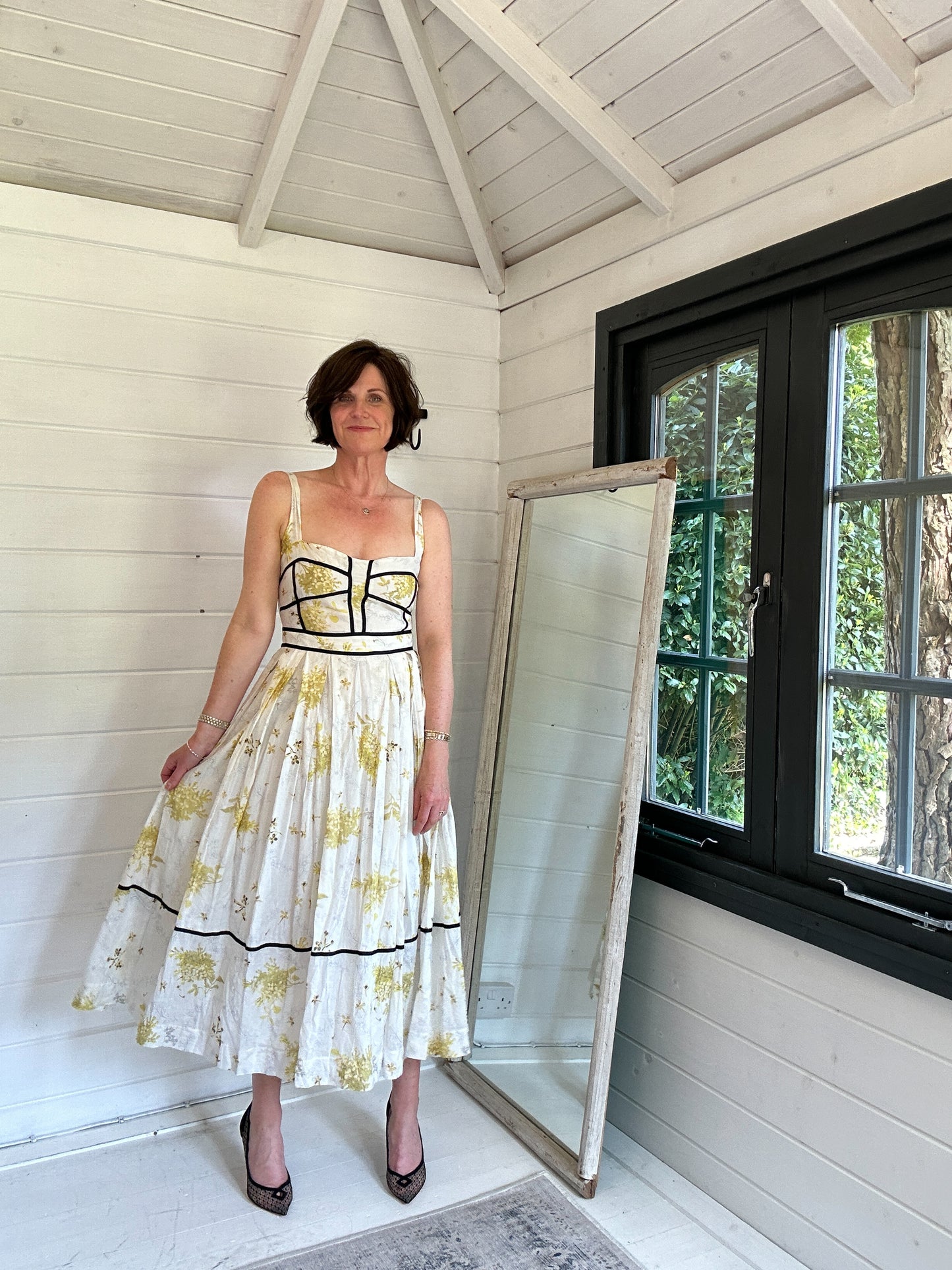 Karen Millen Floral Corset Silk Cotton Dress - Size 10